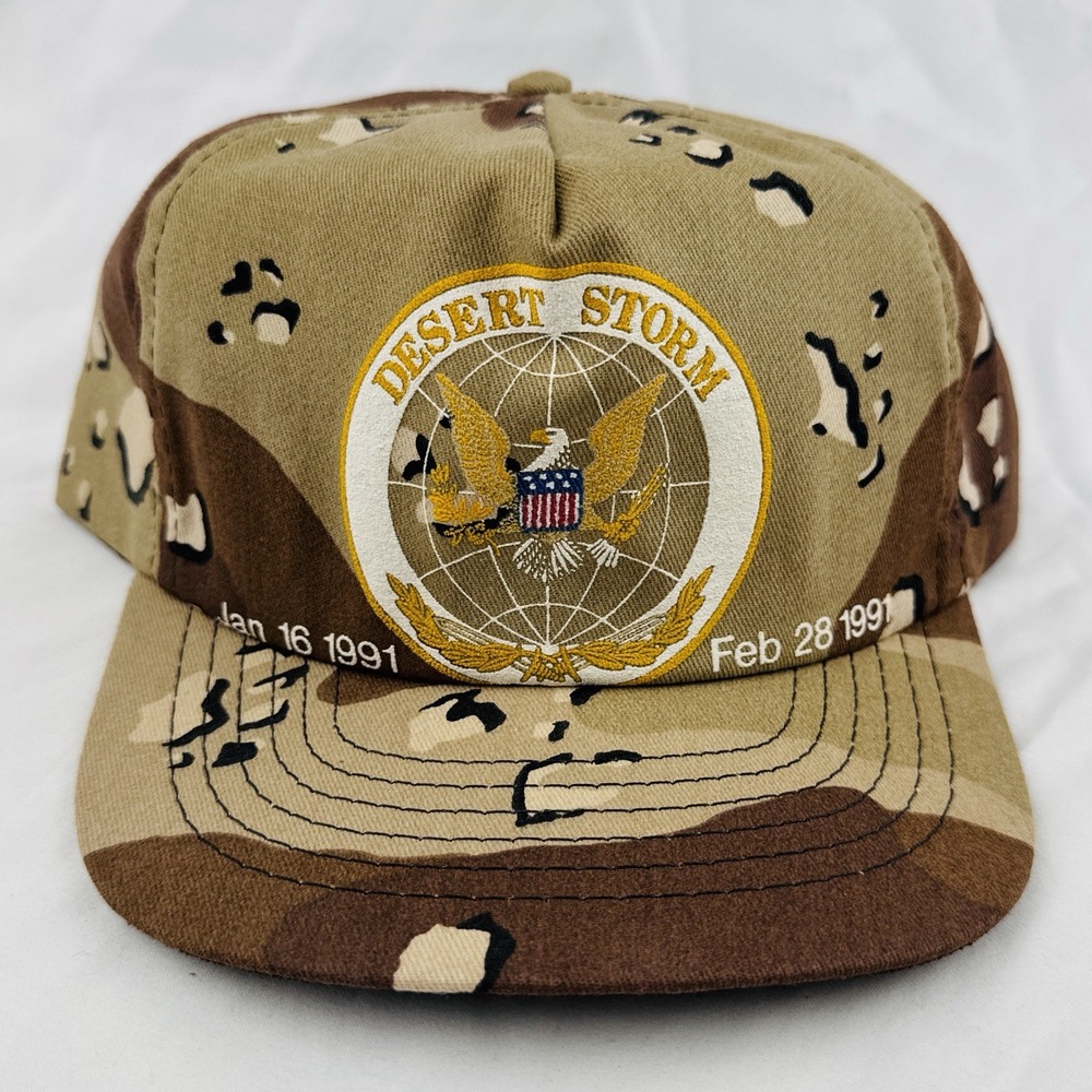 Vintage 90s Desert Storm Chocolate Chip Camo Gulf War Snapback Hat USA